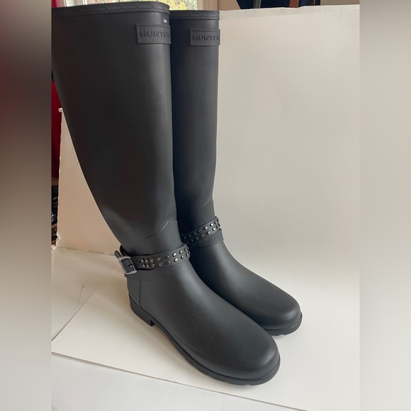 Hunter Refined Black Adjustable Studded Tall Rubber Boots Riding Equestrian 9 - Picture 4 of 13